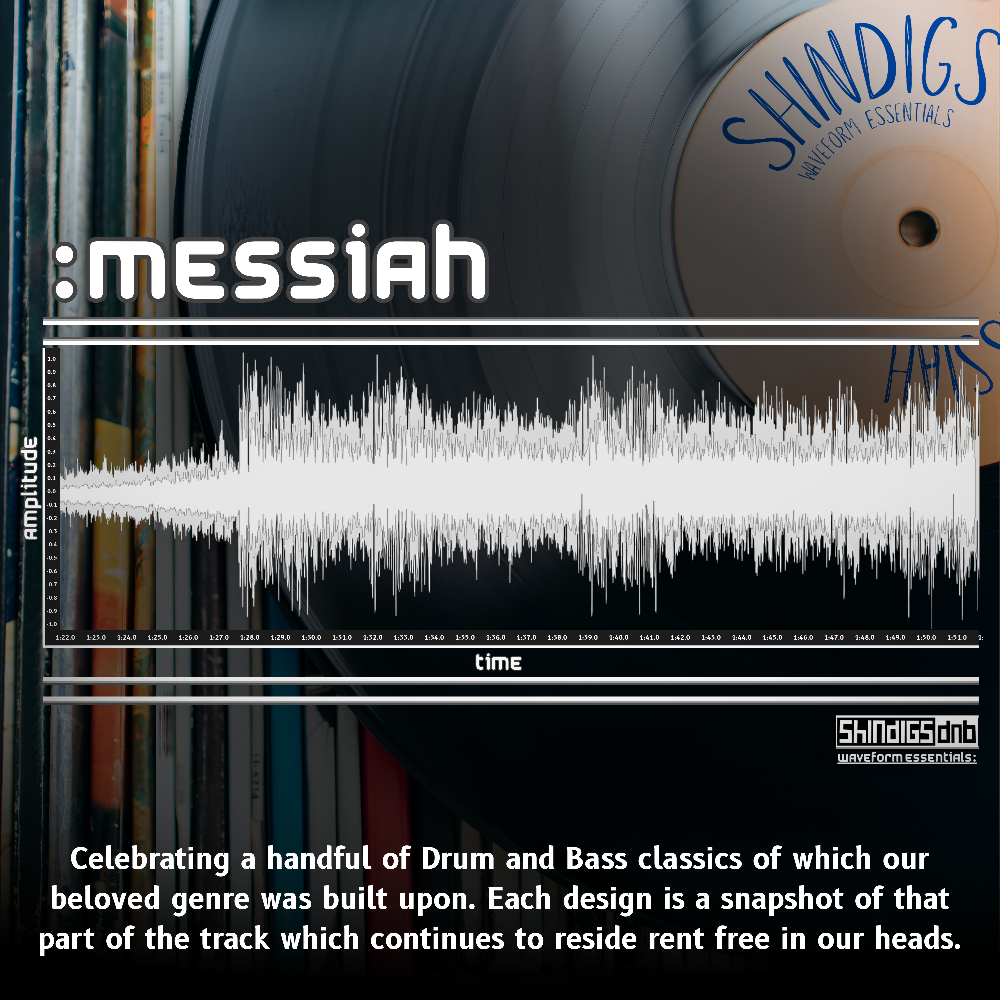 Vinyl record with 'Shindigs' branding and waveform design, featuring the word 'Messiah'.