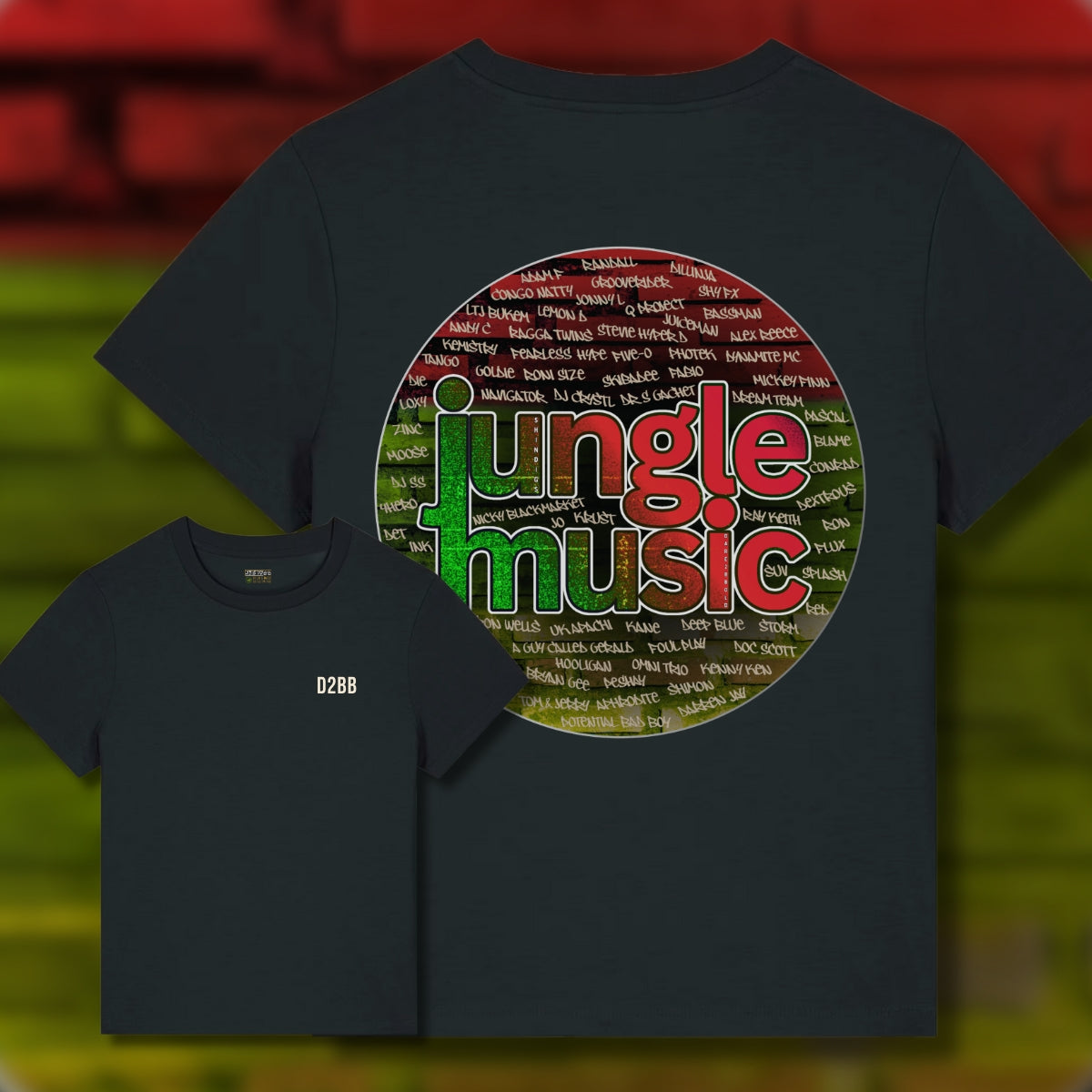 Ladies black Jungle organic tshirt, drum and bass