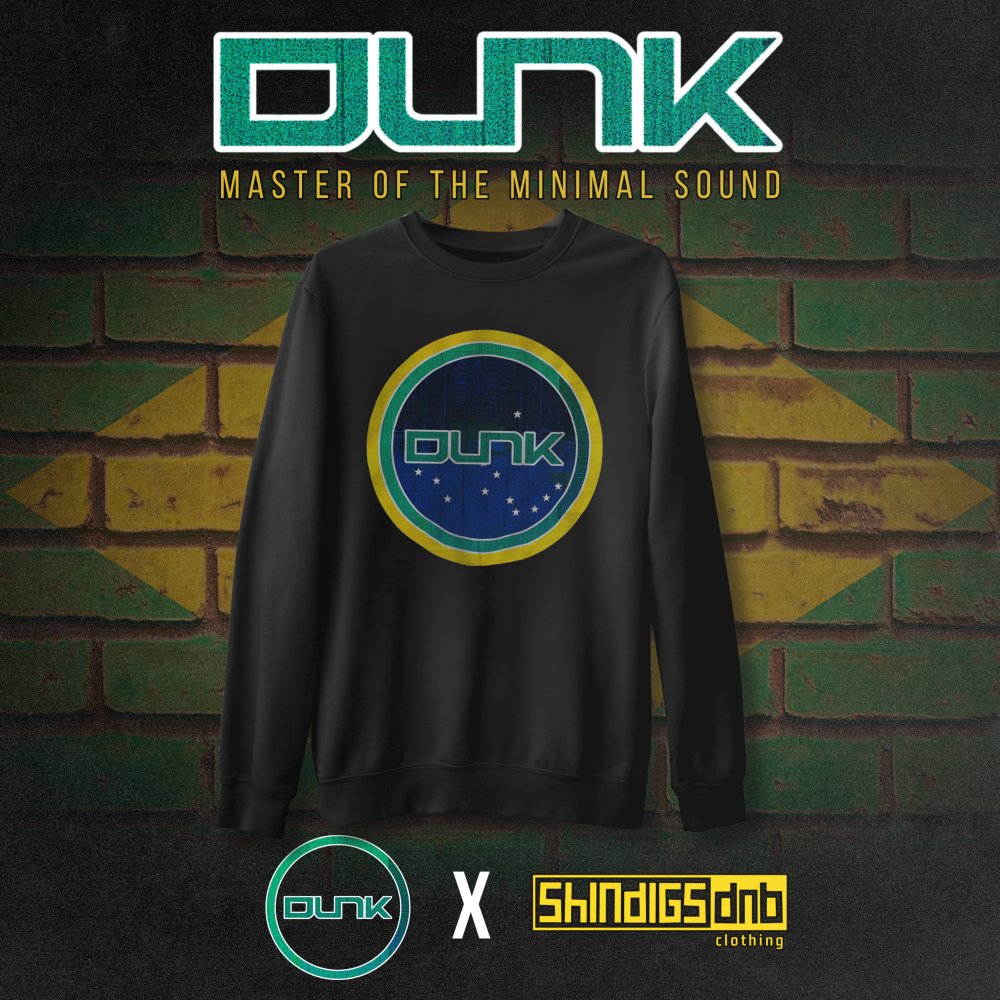 Black sweatshirt with 'Dunk' logo on a brick wall background