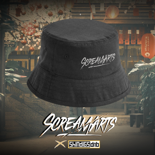 Black bucket hat with 'Screamarts' logo