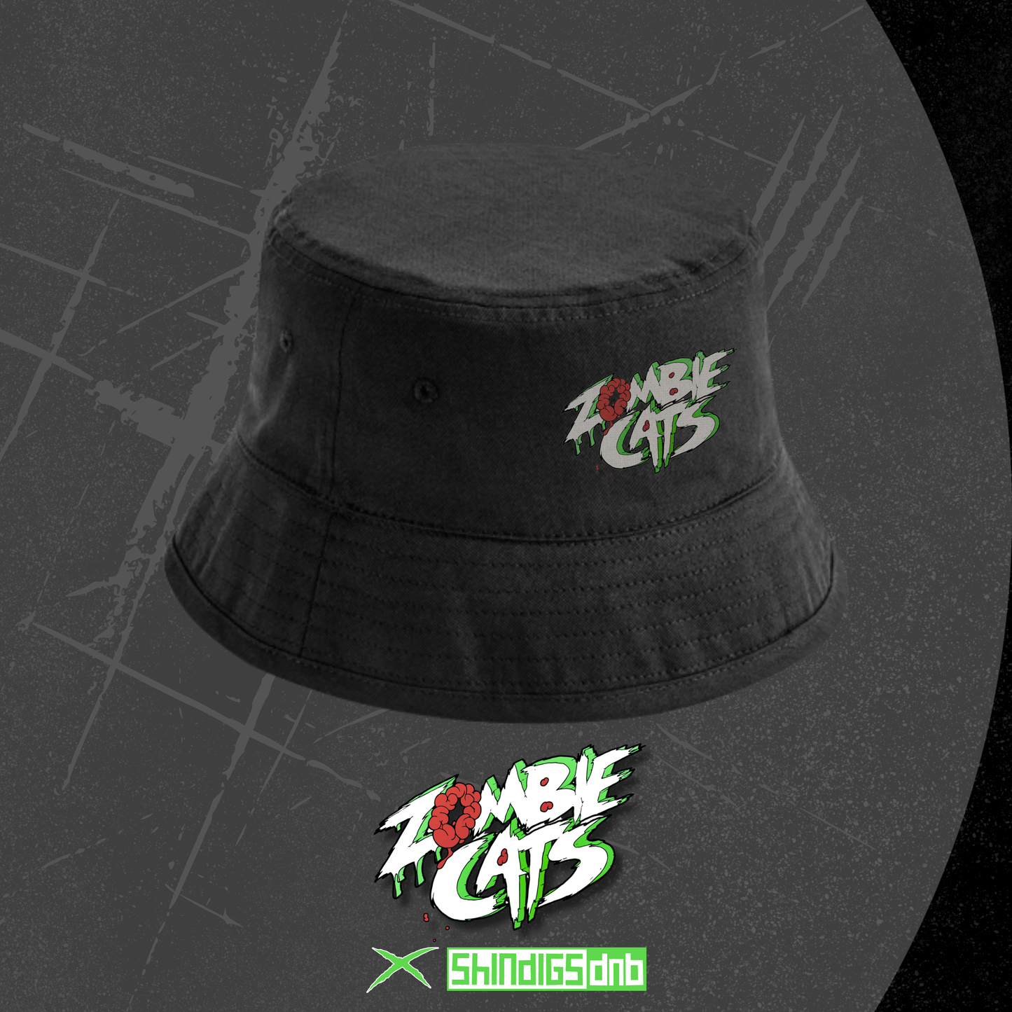 Zombie Cats drum and bass bucket hat, neurofunk