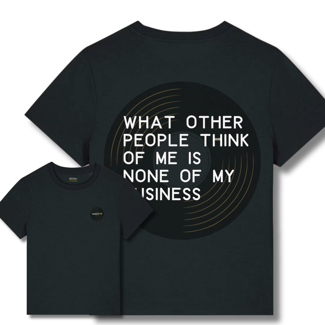 Black drum and bass t-shirt with motivational quote on a white background, mental health matters