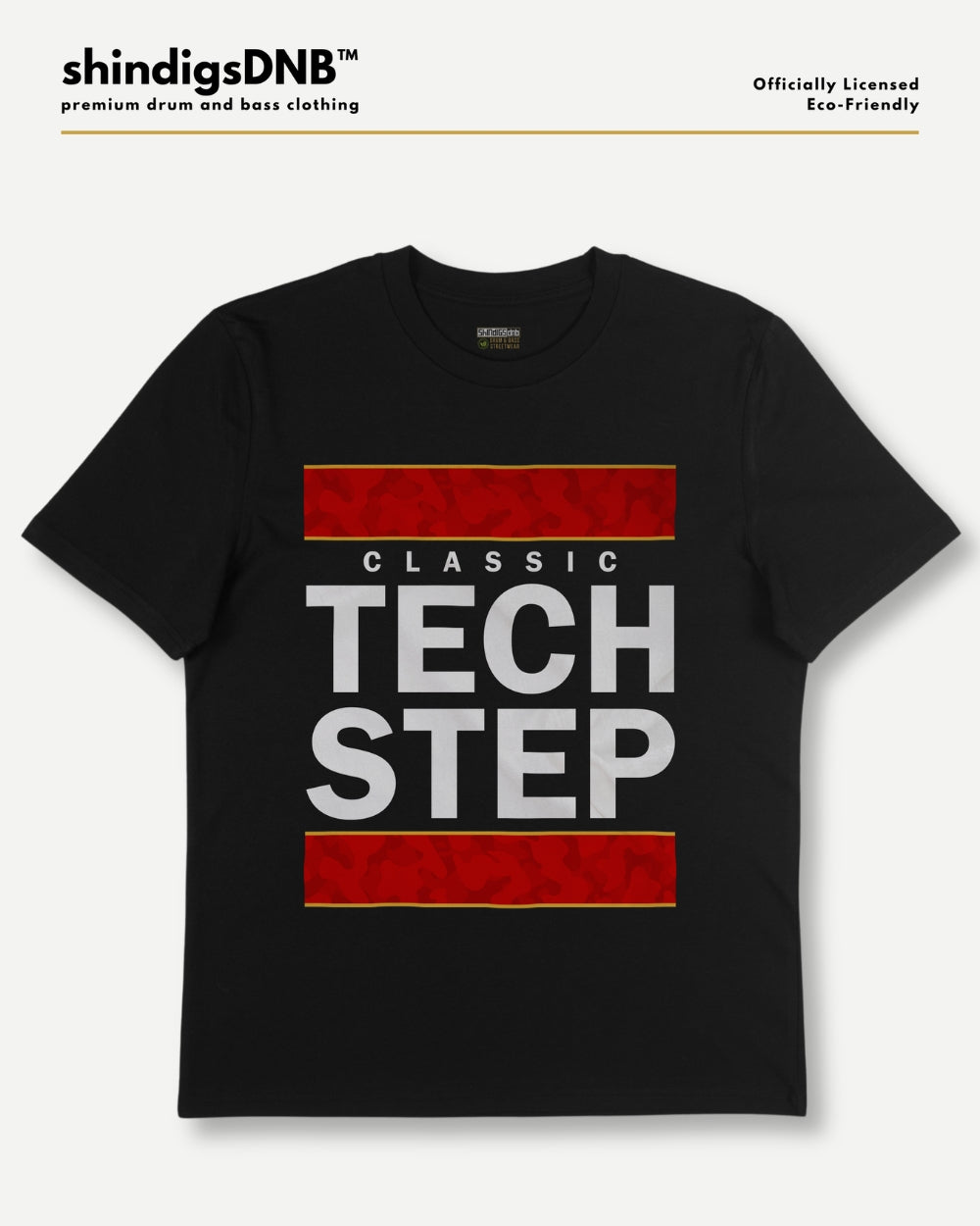 Black classic tech step drum and bass tee in run dmc style