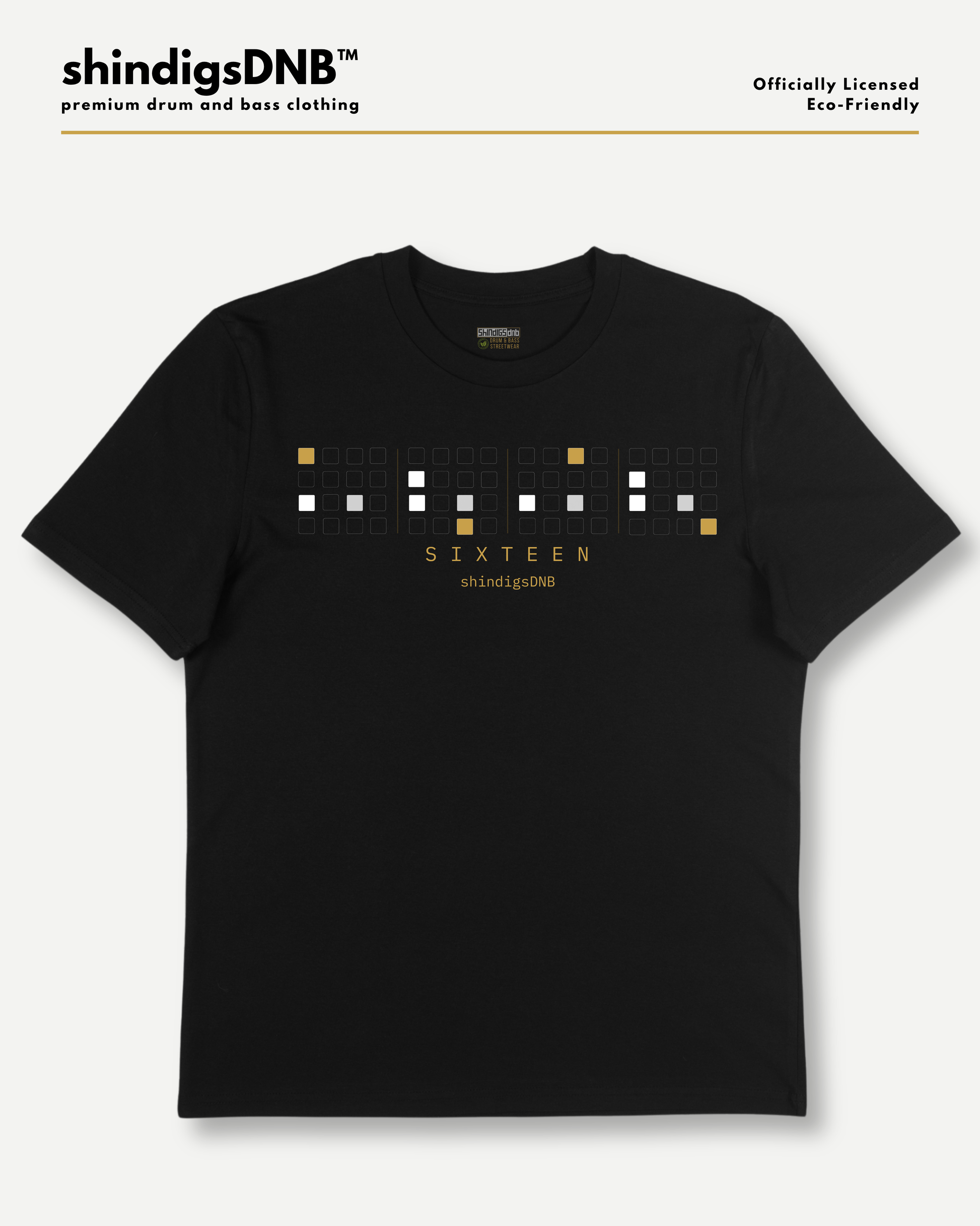 SIXTEEN Drum & Bass clothing collection by shindigsDNB inspired by 16-step drum sequencing